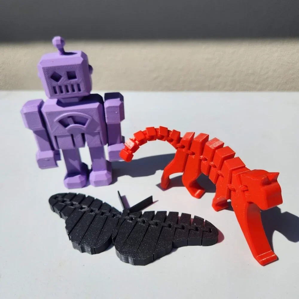 3D Printed Toys Toy Bundle Robot Cat Butterfly Articulated Made by my 8 year old